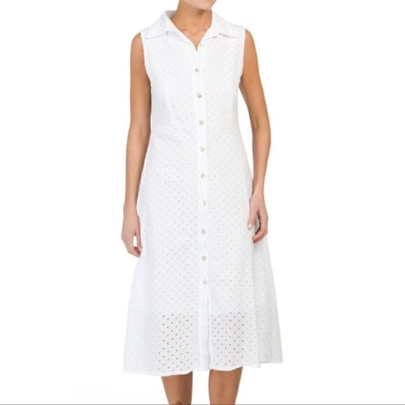 Valentina Naldi | Sleeveless Eyelet Button-Front Cotton Cocktail Shirtdress | M - Picture 1 of 14
